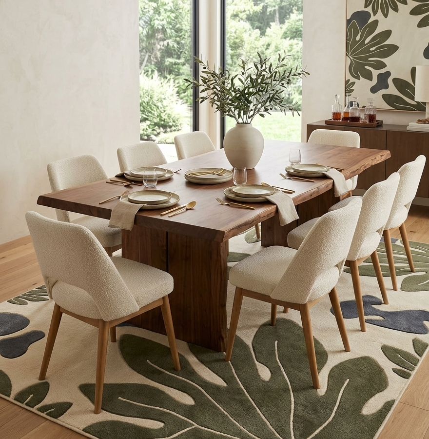 Tropical Botanical Leaf Area Rug – Olive Green
