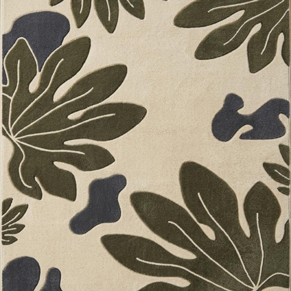 Tropical Botanical Leaf Area Rug – Olive Green
