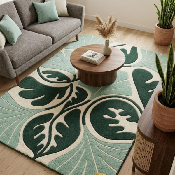 Tropical Botanical Leaf Area Rug
