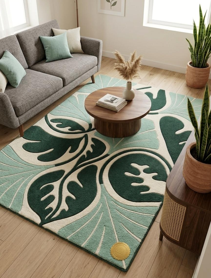 Tropical Botanical Leaf Area Rug