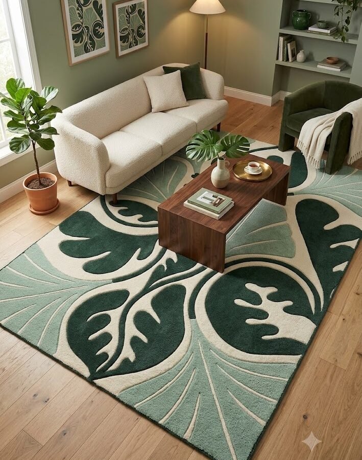 Tropical Botanical Leaf Area Rug