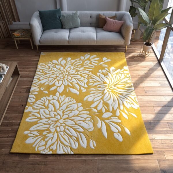 Yellow & White Floral Area Rug