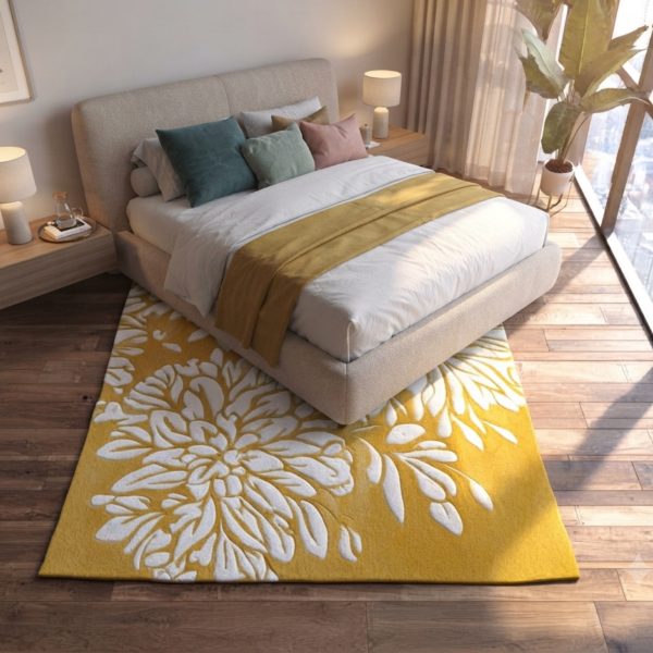 Yellow & White Floral Area Rug