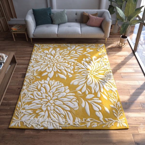 Yellow & White Floral Area Rug