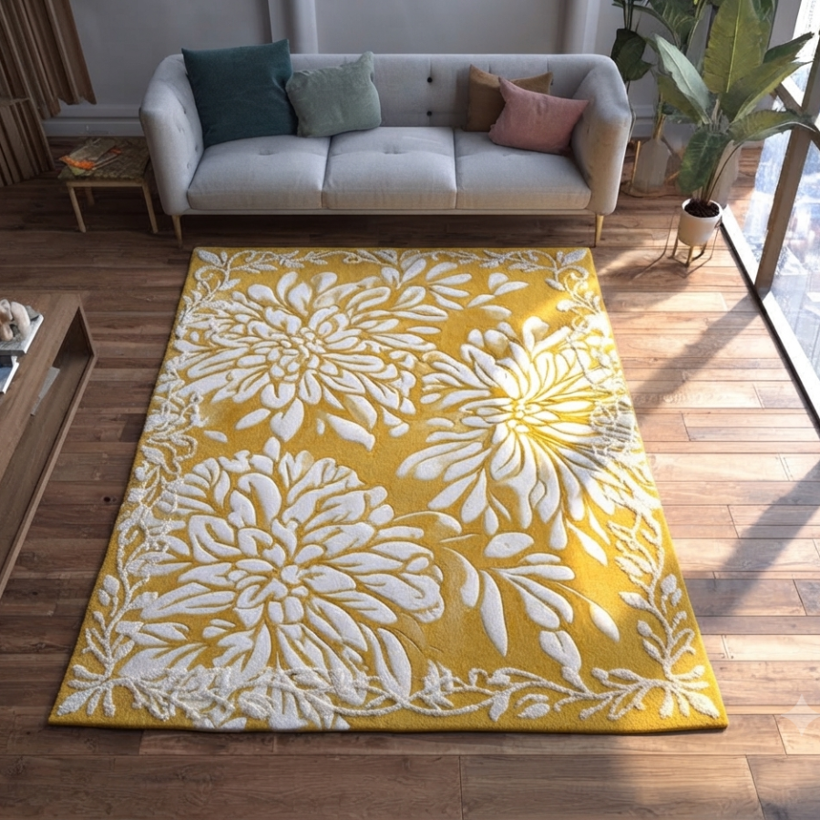 Yellow & White Floral Area Rug
