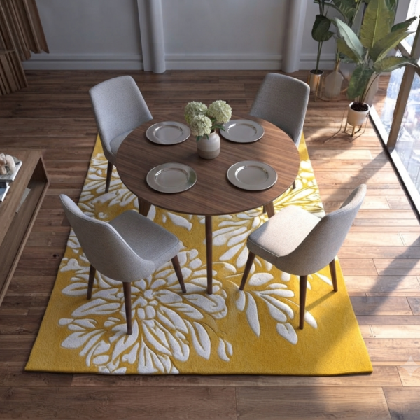 Yellow & White Floral Area Rug