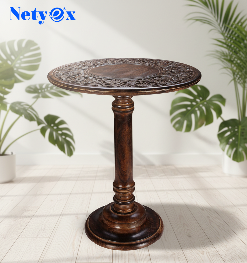Coffee Table for Livingroom, Single Pillar End Table