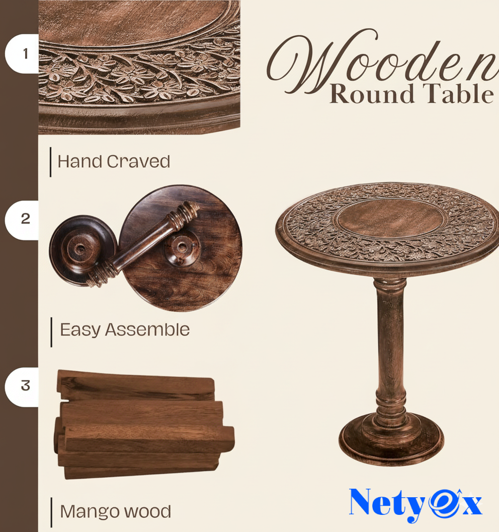 Coffee Table for Livingroom, Single Pillar End Table