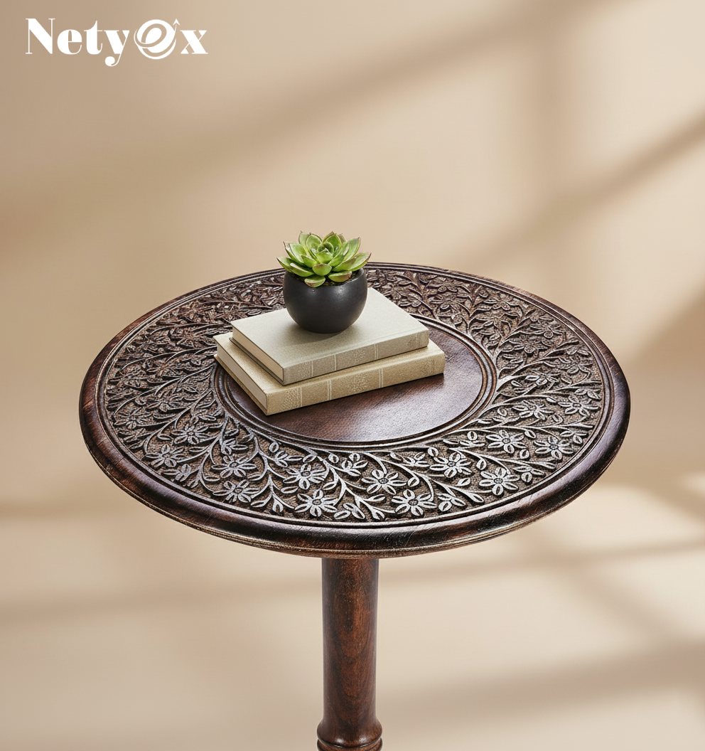 Coffee Table for Livingroom, Single Pillar End Table