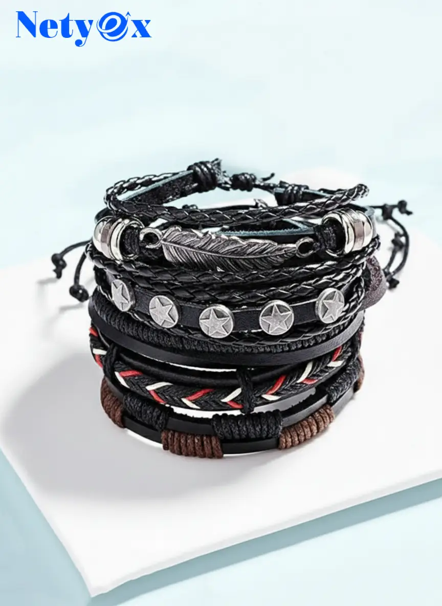 Combo Leather Wraps Casual Latest Trend Multi Strand Wrist Bracelets