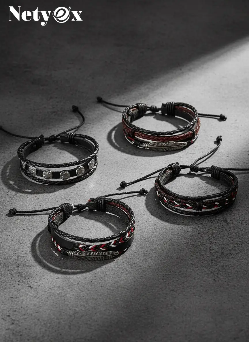 Combo Leather Wraps Casual Latest Trend Multi Strand Wrist Bracelets