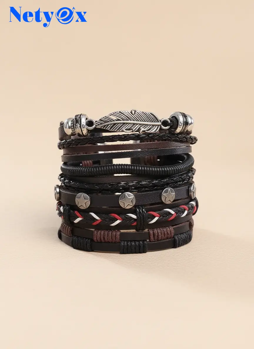 Combo Leather Wraps Casual Latest Trend Multi Strand Wrist Bracelets