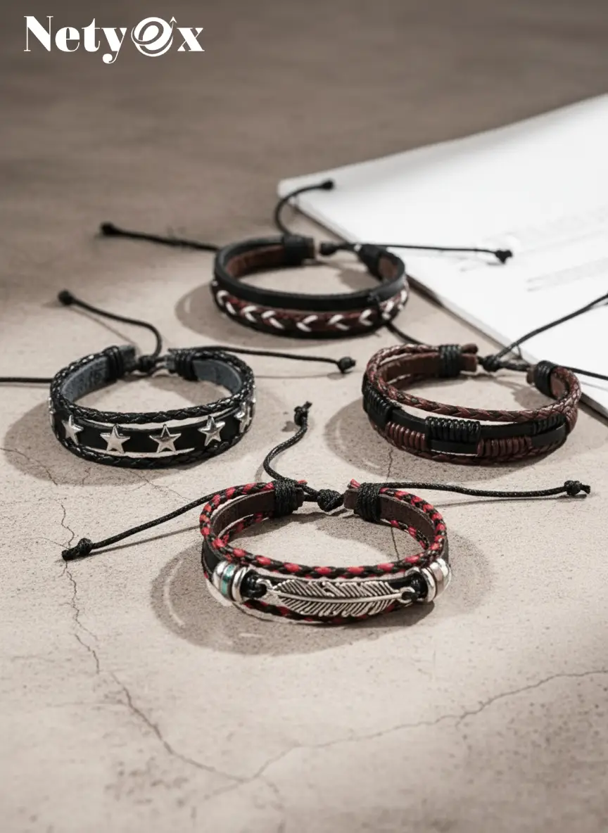 Combo Leather Wraps Casual Latest Trend Multi Strand Wrist Bracelets
