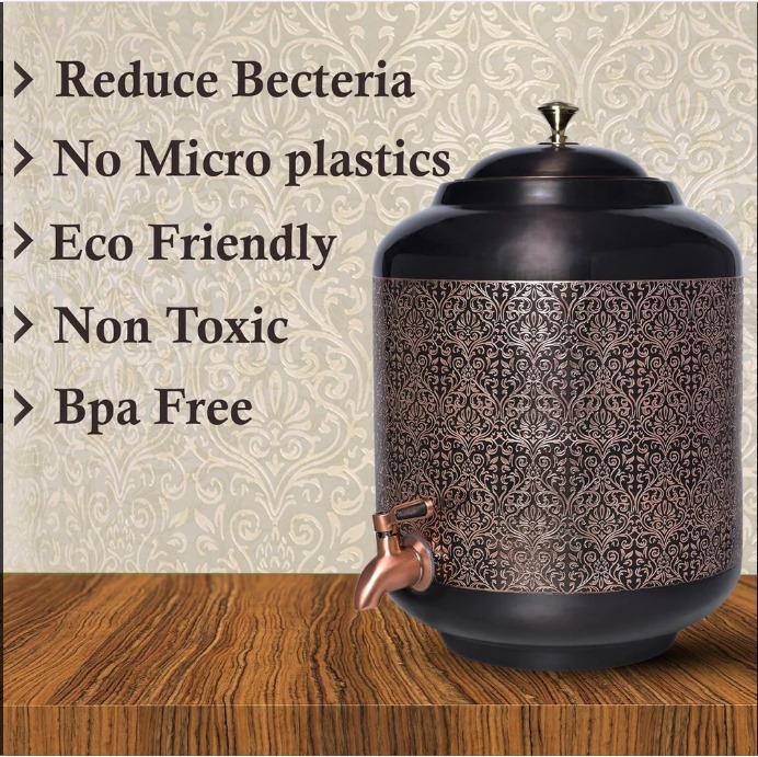 Copper Carving Water Dispenser Matka Vessel