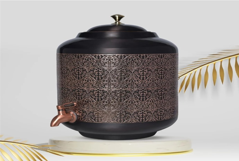 Copper Carving Water Dispenser Matka Vessel