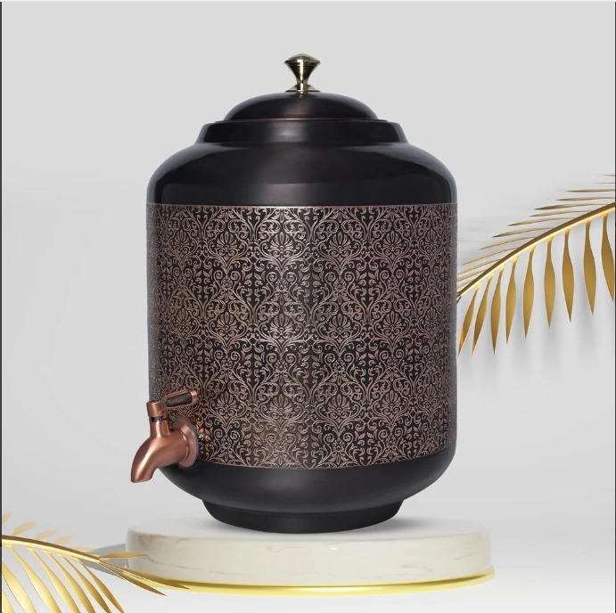 Copper Carving Water Dispenser Matka Vessel