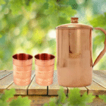 Copper Jug Pitcher with Glasses