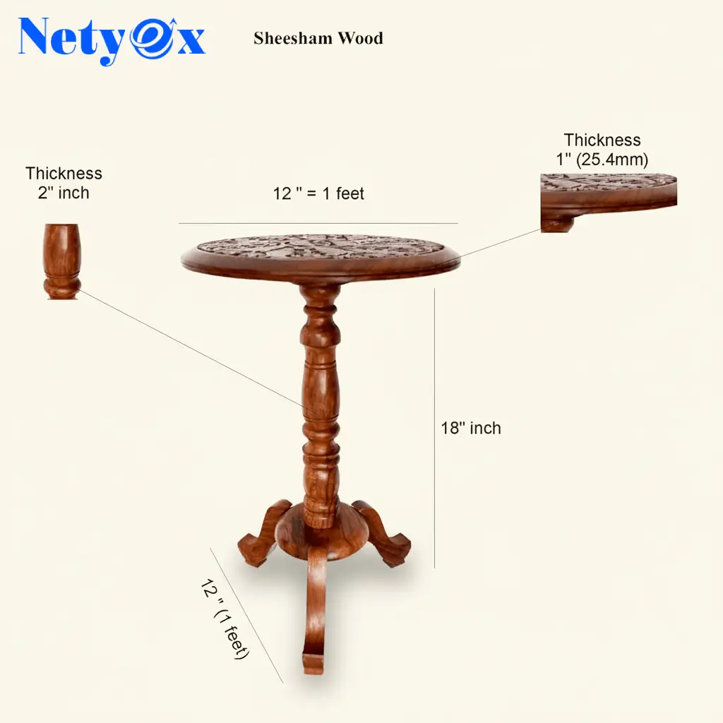 Hand-Carved Sheesham Round Multipurpose Corner/Bed-Side/End Table