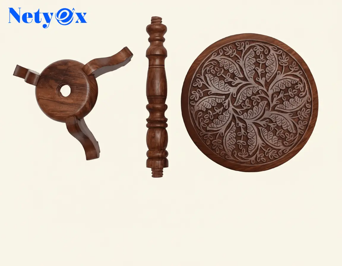 Hand-Carved Sheesham Round Multipurpose Corner/Bed-Side/End Table
