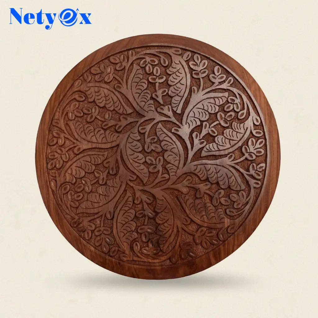 Hand-Carved Sheesham Round Multipurpose Corner/Bed-Side/End Table