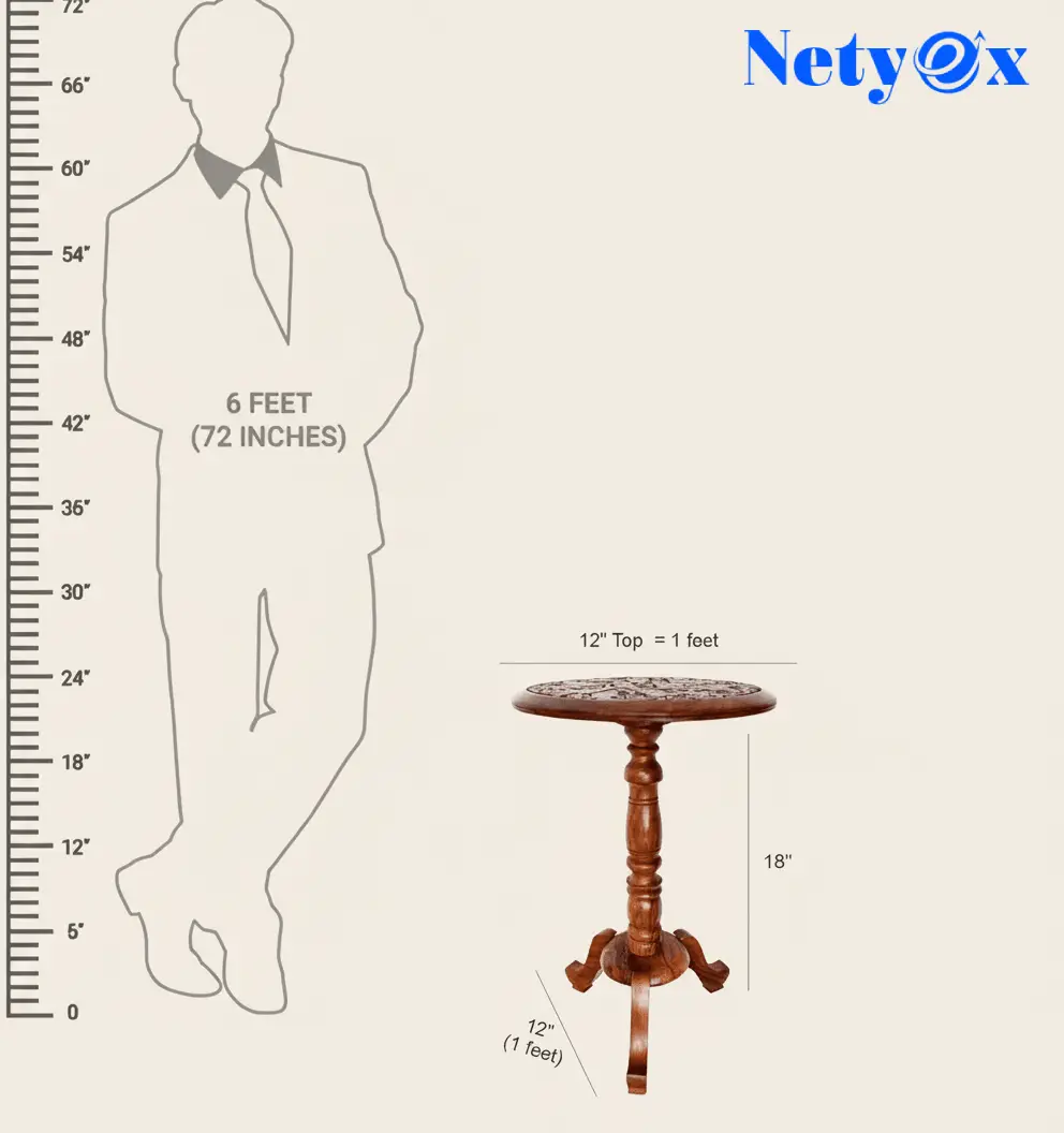 Hand-Carved Sheesham Round Multipurpose Corner/Bed-Side/End Table