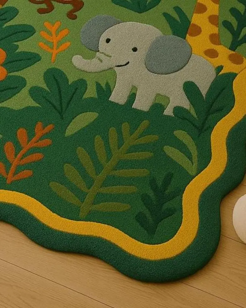 Hand Tufted Colorful Jungle Theme Green Area Rugs