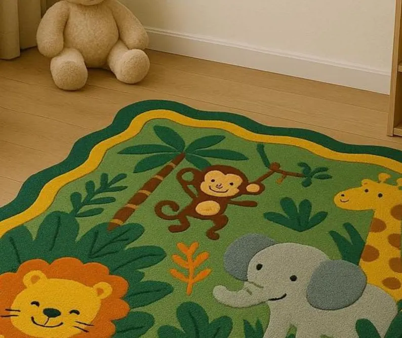 Hand Tufted Colorful Jungle Theme Green Area Rugs