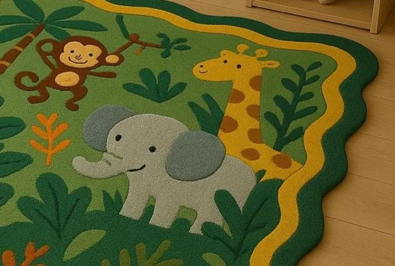 Hand Tufted Colorful Jungle Theme Green Area Rugs