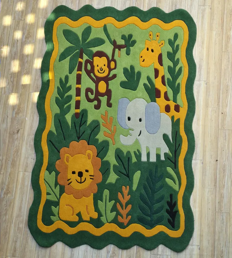 Hand Tufted Colorful Jungle Theme Green Area Rugs