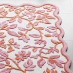 Hand-Tufted Floral Area Rug 3D Scalloped Design, Pink & Burnt Orange