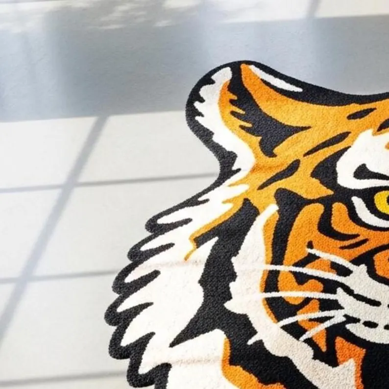 Hand-Tufted Tiger Rug: Colorful Wool Animal Print Rug