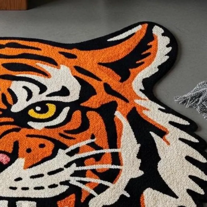 Hand-Tufted Tiger Rug: Colorful Wool Animal Print Rug