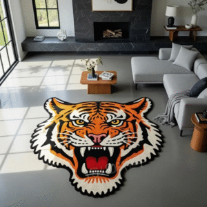 Hand-Tufted Tiger Rug: Colorful Wool Animal Print Rug