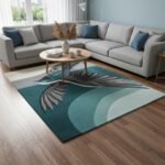 Hand-Tufted Wool Bird Rug Gray, Teal, and Off-White