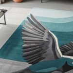 Hand-Tufted Wool Bird Rug Gray, Teal, and Off-White