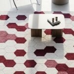 Hand-Tufted Wool Hexagon Area Rug Deep Wine & White Geometric Design