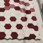Hand-Tufted Wool Hexagon Area Rug Deep Wine & White Geometric Design