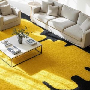 Modern Black Yellow Abstract Hand Tufted Wool Area Rug