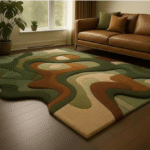 Modern Hand Tufted Wavy Sage Green Brown and Beige Boho Area Rugs