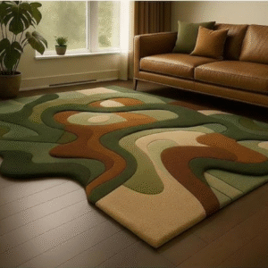 Modern Hand Tufted Wavy Sage Green Brown and Beige Boho Area Rugs
