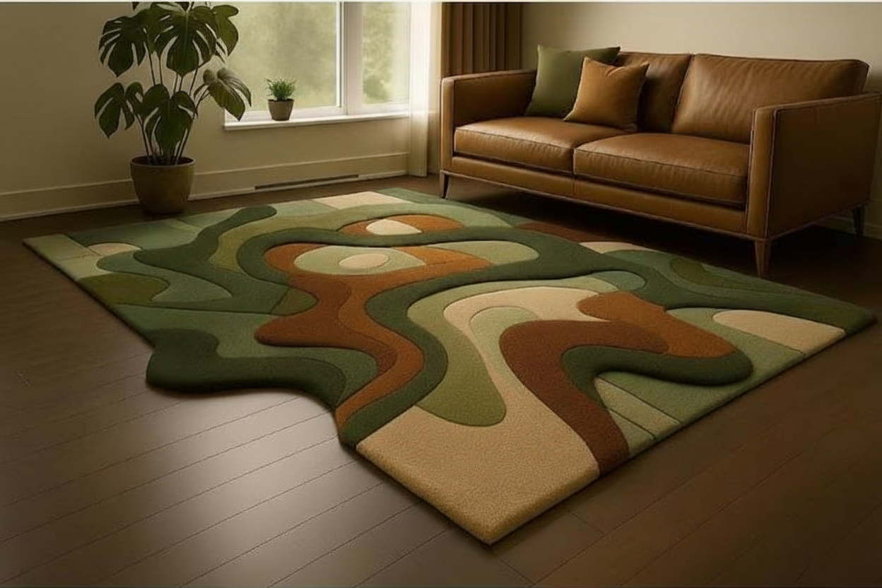 Modern Hand Tufted Wavy Sage Green Brown and Beige Boho Area Rugs