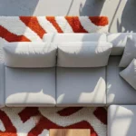 Modern Ivory Orange Abstract Hand Tufted Wool Area Rug