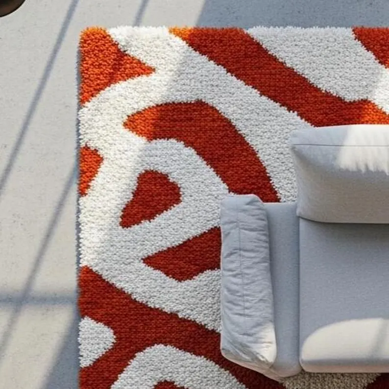 Modern Ivory Orange Abstract Hand Tufted Wool Area Rug