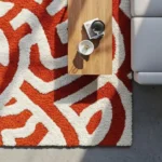 Modern Ivory Orange Abstract Hand Tufted Wool Area Rug