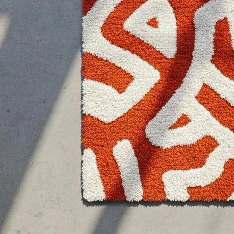 Modern Ivory Orange Abstract Hand Tufted Wool Area Rug