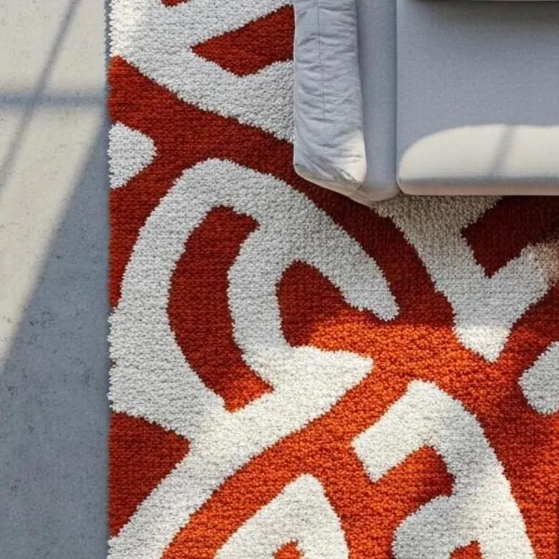 Modern Ivory Orange Abstract Hand Tufted Wool Area Rug