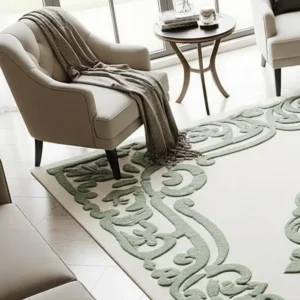 Off White Sage Green Vintage Floral Hand Tufted Area Rug