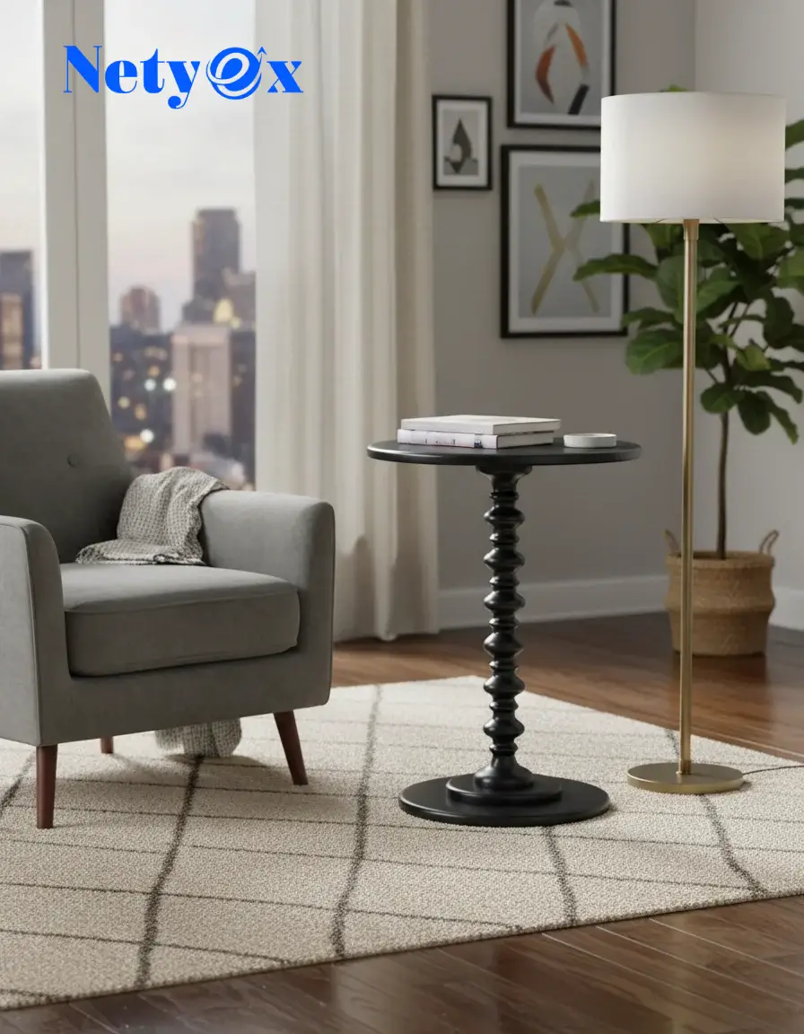 Round Coffee Table Wood End Side Table