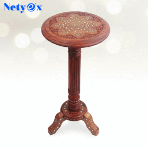 Sheesham Wood Brass Carved Side Table
