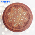 Sheesham Wood Brass Carved Side Table